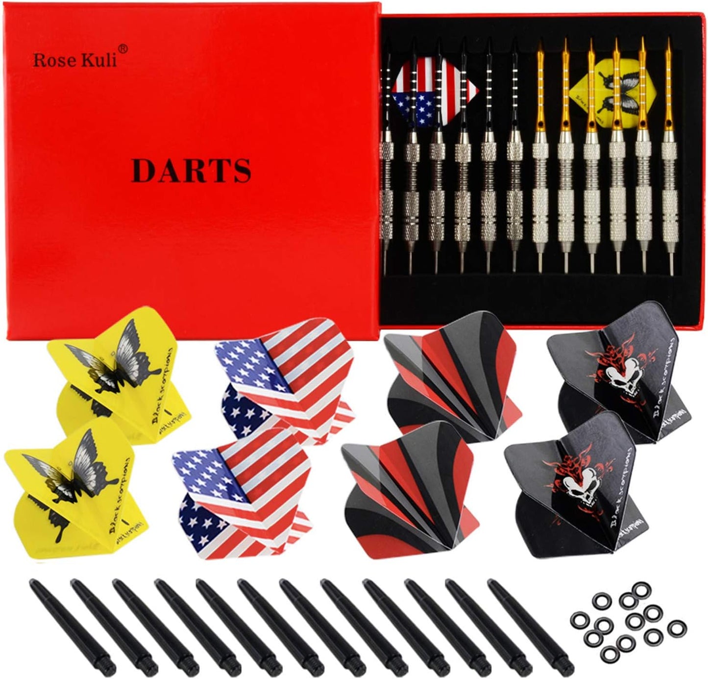 Professional 12-Pack Steel Tip Darts Set - 24g Metal Darts with 20 Stylish Flights & 12 Aluminum Shafts for Elite Gaming