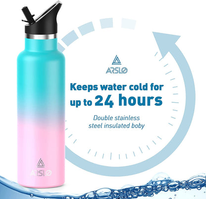 Stainless Steel Double Wall Water Bottles, Vacuum Insulated Bottle with Straw Lid, Insulated Water Bottle Keeps Water Cold for 24 Hours, Hot for 12 Hours, Hiking, Sports