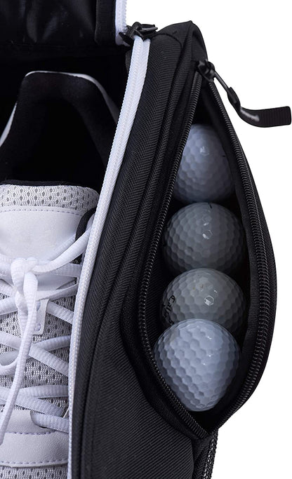 Golf Shoe Bag - Zippered Shoe Carrier Bags with Ventilation & outside Pocket for Socks, Tees, Etc. Perfect Storage (Black)