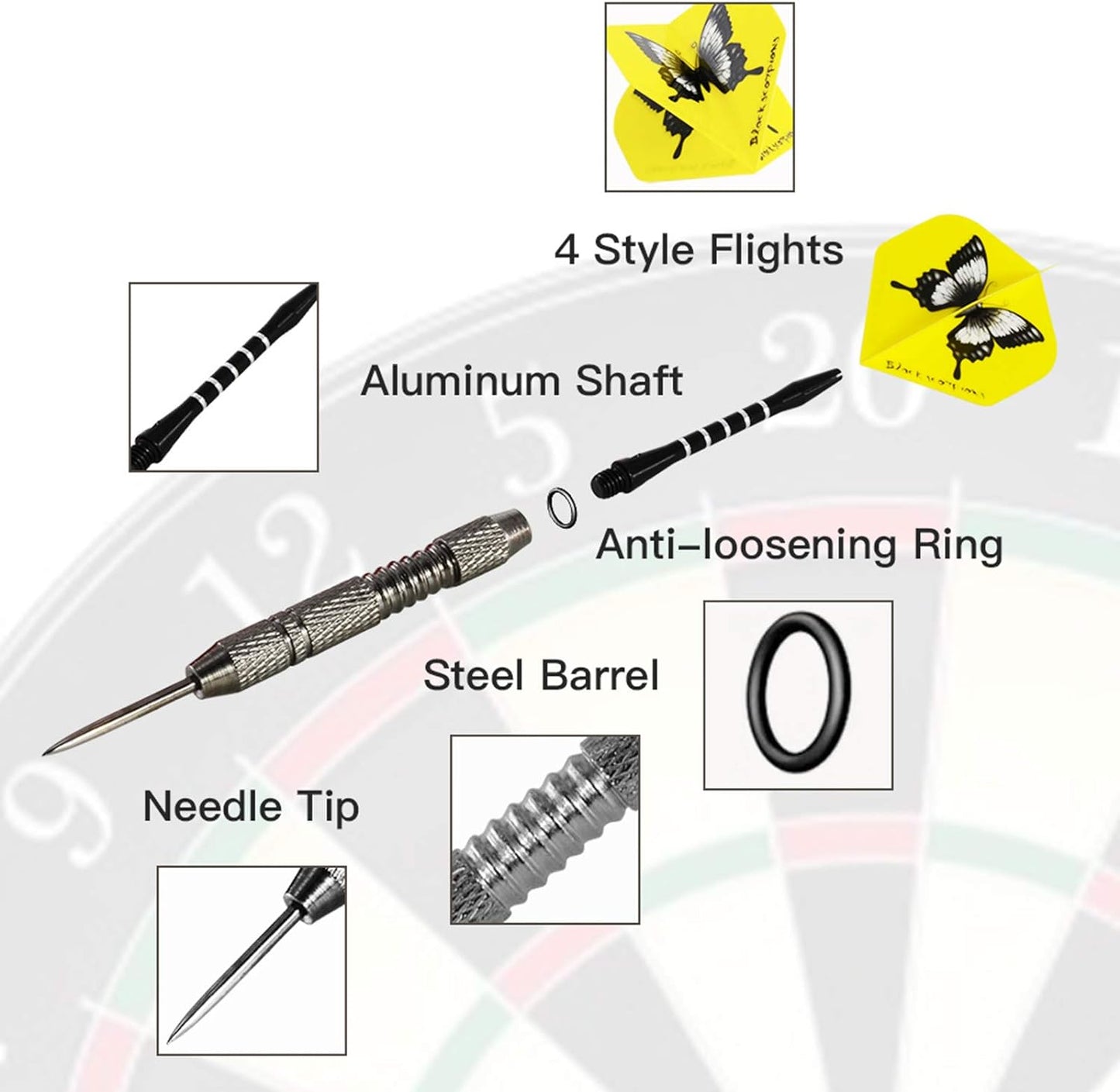 Professional 12-Pack Steel Tip Darts Set - 24g Metal Darts with 20 Stylish Flights & 12 Aluminum Shafts for Elite Gaming