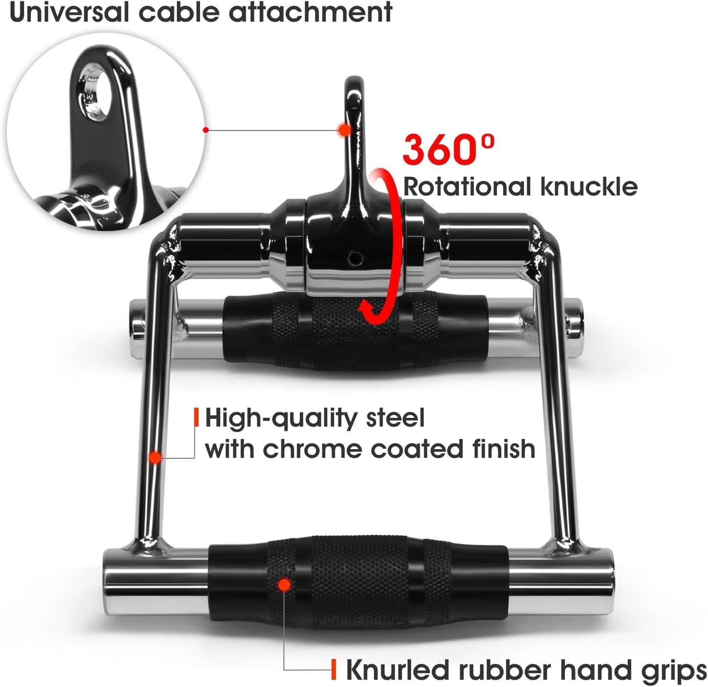 Heavy-Duty Double D Row Handle Cable Attachment - Perfect for Home Gyms, LAT Pull Down V Bar, Supports Up to 880LBS