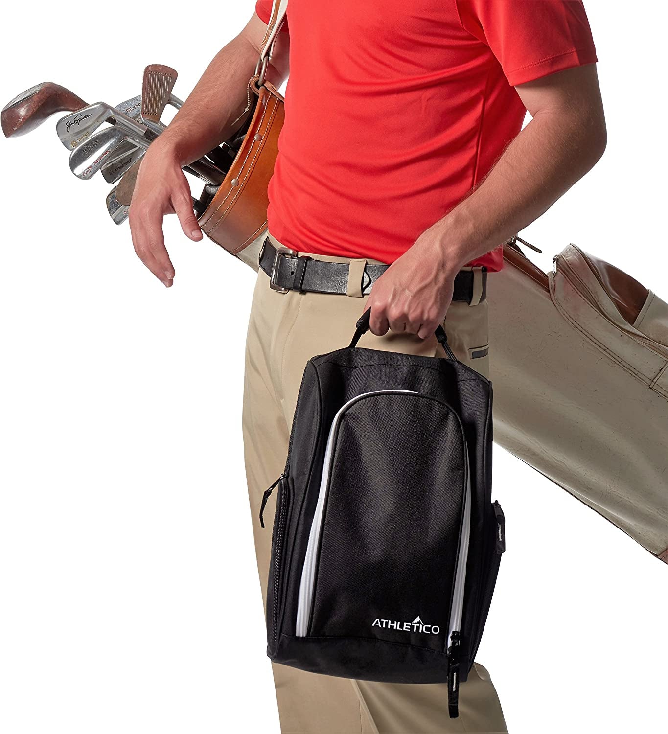 Golf Shoe Bag - Zippered Shoe Carrier Bags with Ventilation & outside Pocket for Socks, Tees, Etc. Perfect Storage (Black)