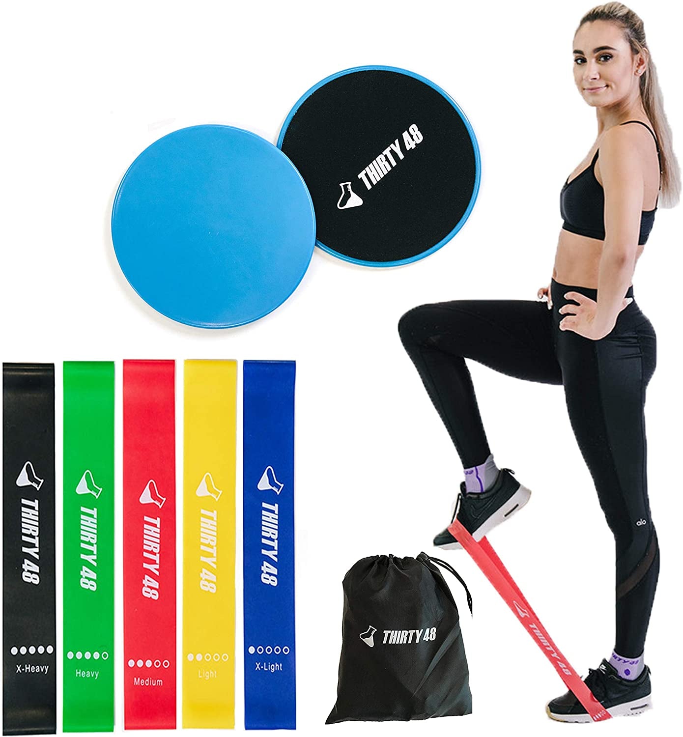 Gliding Discs Core Sliders with 5 Resistance Bands - Ultimate Home & Gym Workout Kit with User Guide & Carry Bag