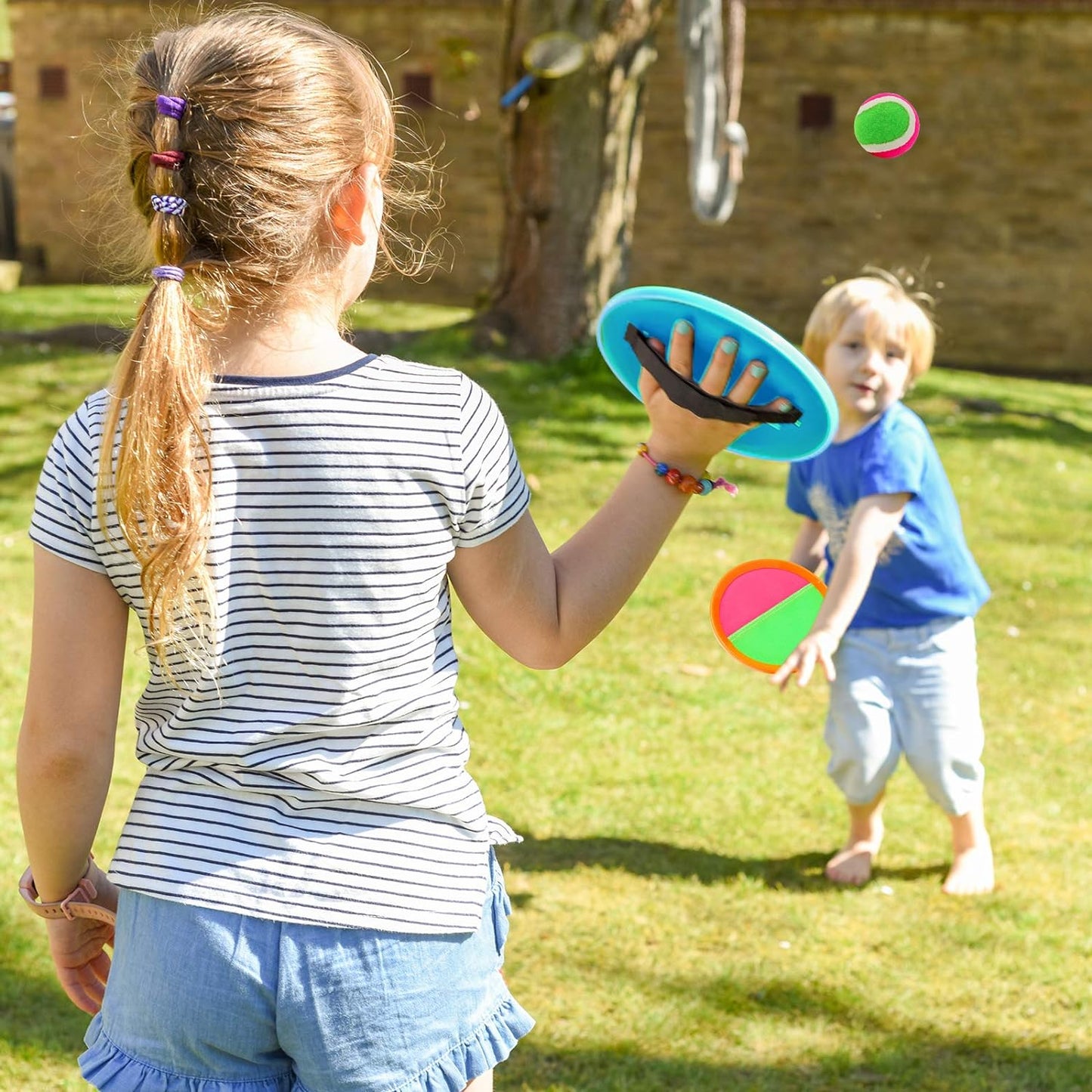 Toss and Catch Game Set for Kids - Fun Outdoor Sports Toy with Paddles and Ball, Perfect Valentine Gift for Beach, Pool, and Yard Activities (Blue+Orange)